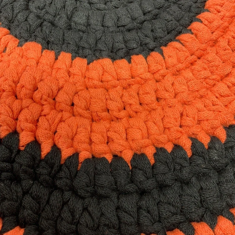 Handmade Round‎ Crochet Placemats Set of 6 Orange & Black 15.5”